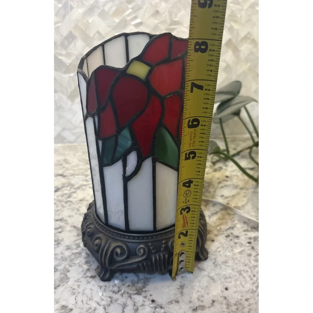 Tiffany Style Night Light Poinsettia Design Christmas‎ Ambience Read